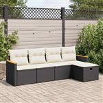 vidaXL 5-delige Loungeset met kussens poly rattan zwart