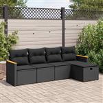 vidaXL 5-delige Loungeset met kussens poly rattan zwart