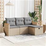 vidaXL 4-delige Loungeset met kussens poly rattan beige