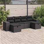 vidaXL 6-delige Loungeset met kussens poly rattan zwart