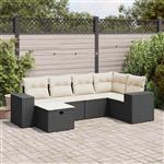 vidaXL 6-delige Loungeset met kussens poly rattan zwart