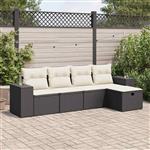 vidaXL 5-delige Loungeset met kussens poly rattan zwart