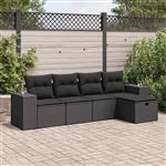 vidaXL 5-delige Loungeset met kussens poly rattan zwart