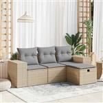 vidaXL 4-delige Loungeset met kussens poly rattan beige