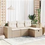 vidaXL 4-delige Loungeset met kussens poly rattan beige