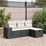 vidaXL 4-delige Loungeset met kussens poly rattan zwart