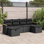 vidaXL 6-delige Loungeset met kussens poly rattan zwart