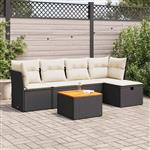 vidaXL 6-delige Loungeset met kussens poly rattan zwart