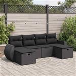 vidaXL 6-delige Loungeset met kussens poly rattan zwart