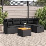 vidaXL 6-delige Loungeset met kussens poly rattan zwart