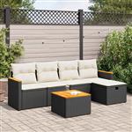 vidaXL 6-delige Loungeset met kussens poly rattan zwart