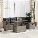 vidaXL 6-delige Loungeset met kussens poly rattan grijs