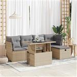 vidaXL 6-delige Loungeset met kussens poly rattan beige