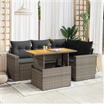 vidaXL 5-delige Loungeset met kussens poly rattan grijs