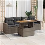 vidaXL 5-delige Loungeset met kussens poly rattan grijs