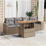 vidaXL 5-delige Loungeset met kussens poly rattan beige