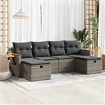 vidaXL 6-delige Loungeset met kussens poly rattan grijs