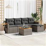 vidaXL 6-delige Loungeset met kussens poly rattan grijs