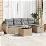 vidaXL 6-delige Loungeset met kussens poly rattan beige