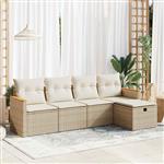 vidaXL 5-delige Loungeset met kussens poly rattan beige