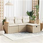 vidaXL 4-delige Loungeset met kussens poly rattan beige