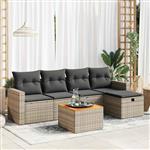 vidaXL 6-delige Loungeset met kussens poly rattan grijs