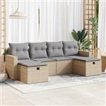 vidaXL 6-delige Loungeset met kussens poly rattan beige