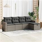 vidaXL 5-delige Loungeset met kussens poly rattan grijs