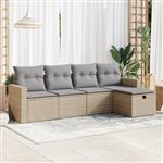 vidaXL 5-delige Loungeset met kussens poly rattan beige