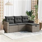 vidaXL 4-delige Loungeset met kussens poly rattan grijs