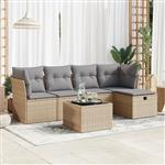 vidaXL 6-delige Loungeset met kussens poly rattan beige