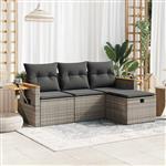 vidaXL 4-delige Loungeset met kussens poly rattan grijs