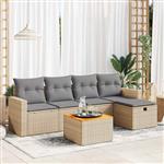 vidaXL 6-delige Loungeset met kussens poly rattan beige