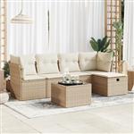 vidaXL 6-delige Loungeset met kussens poly rattan beige