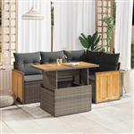 vidaXL 5-delige Loungeset met kussens poly rattan acacia grijs