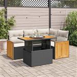 vidaXL 5-delige Loungeset met kussens poly rattan acacia zwart