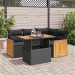 vidaXL 5-delige Loungeset met kussens poly rattan acacia zwart