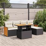 vidaXL 6-delige Loungeset met kussens poly rattan acacia zwart