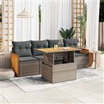 vidaXL 5-delige Loungeset met kussens poly rattan acacia grijs