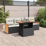 vidaXL 5-delige Loungeset met kussens poly rattan acacia zwart