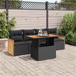 vidaXL 5-delige Loungeset met kussens poly rattan acacia zwart