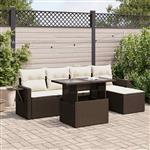 vidaXL 6-delige Loungeset met kussens poly rattan bruin