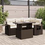 vidaXL 5-delige Loungeset met kussens poly rattan bruin