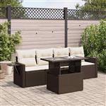 vidaXL 5-delige Loungeset met kussens poly rattan bruin