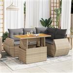 vidaXL 5-delige Loungeset met kussens poly rattan beige