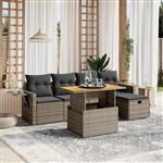 vidaXL 6-delige Loungeset met kussens poly rattan grijs