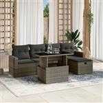 vidaXL 6-delige Loungeset met kussens poly rattan grijs