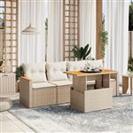 vidaXL 5-delige Loungeset met kussens poly rattan beige