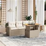 vidaXL 5-delige Loungeset met kussens poly rattan beige