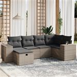 vidaXL 6-delige Loungeset met kussens poly rattan grijs